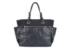 CHANEL COCO MARK PARIS BIARRITZ TOTE BAG LARGE BLACK COATED CANVAS SILVER HARDWARE (1227xxxx) NO DUST COVER