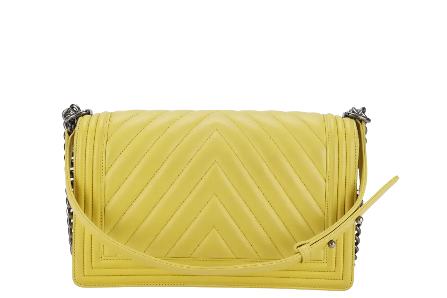 CHANEL LEBOY (2234xxxx) YELLOW CHEVRON LAMBSKIN RUTHENIUM HARDWARE WITH DUST COVER