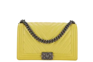 CHANEL LEBOY (2234xxxx) YELLOW CHEVRON LAMBSKIN RUTHENIUM HARDWARE WITH DUST COVER