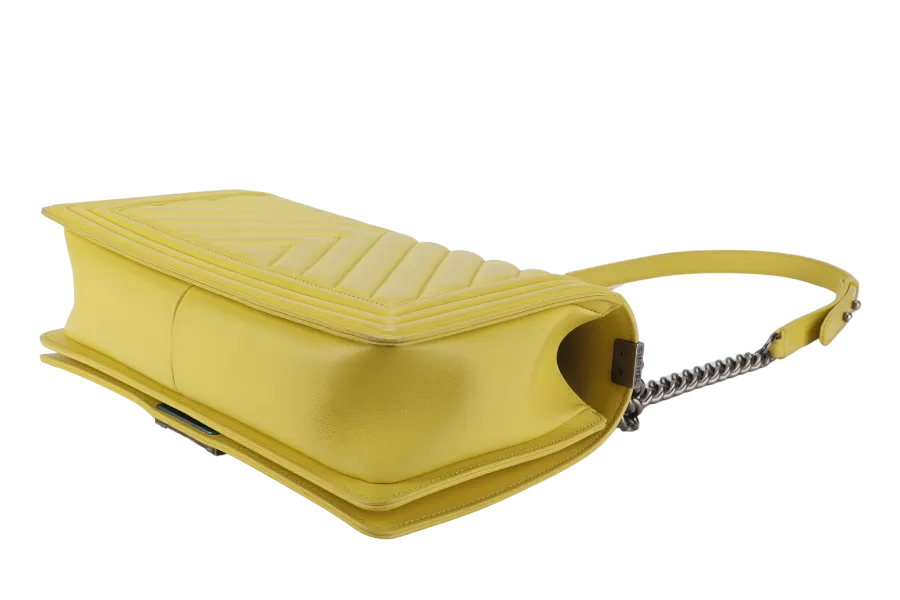 CHANEL LEBOY (2234xxxx) YELLOW CHEVRON LAMBSKIN RUTHENIUM HARDWARE WITH DUST COVER