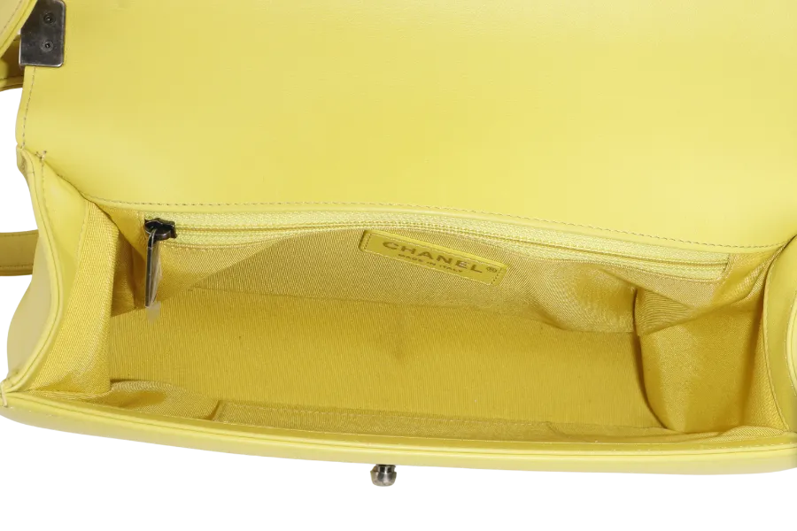 CHANEL LEBOY (2234xxxx) YELLOW CHEVRON LAMBSKIN RUTHENIUM HARDWARE WITH DUST COVER