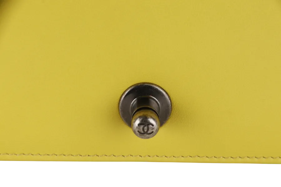 CHANEL LEBOY (2234xxxx) YELLOW CHEVRON LAMBSKIN RUTHENIUM HARDWARE WITH DUST COVER
