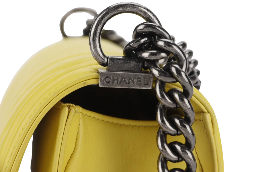 CHANEL LEBOY (2234xxxx) YELLOW CHEVRON LAMBSKIN RUTHENIUM HARDWARE WITH DUST COVER