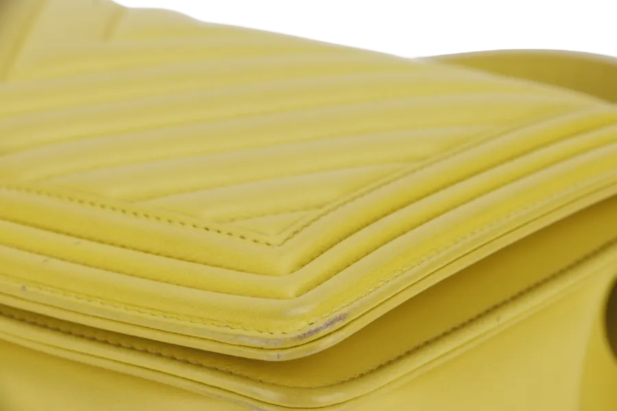 CHANEL LEBOY (2234xxxx) YELLOW CHEVRON LAMBSKIN RUTHENIUM HARDWARE WITH DUST COVER