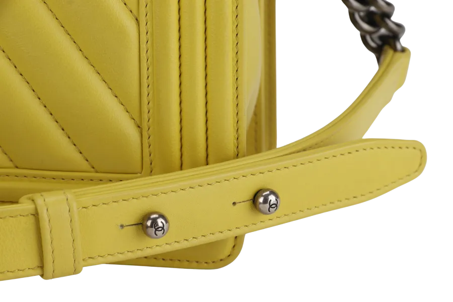 CHANEL LEBOY (2234xxxx) YELLOW CHEVRON LAMBSKIN RUTHENIUM HARDWARE WITH DUST COVER