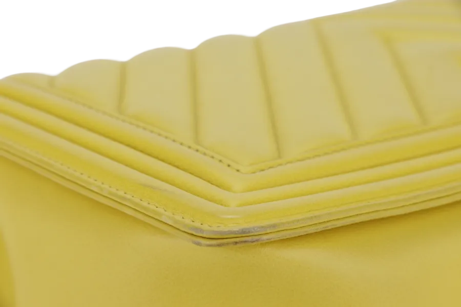 CHANEL LEBOY (2234xxxx) YELLOW CHEVRON LAMBSKIN RUTHENIUM HARDWARE WITH DUST COVER