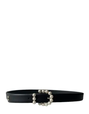 Chanel NWT Black Leather Belt w/ Pearl Buckle sz 90/36"