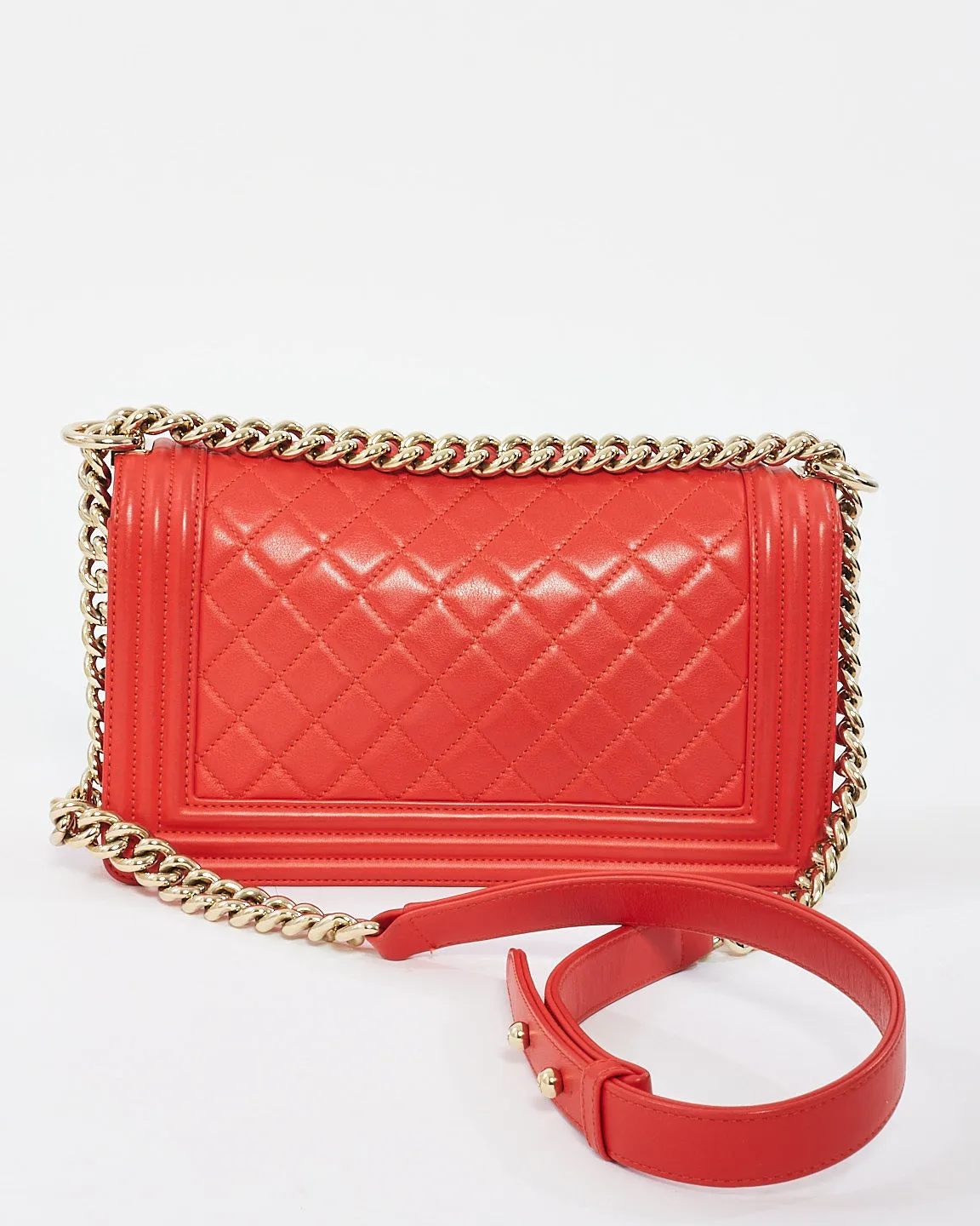 Chanel Red Lambskin Leather Old Medium Boy Bag