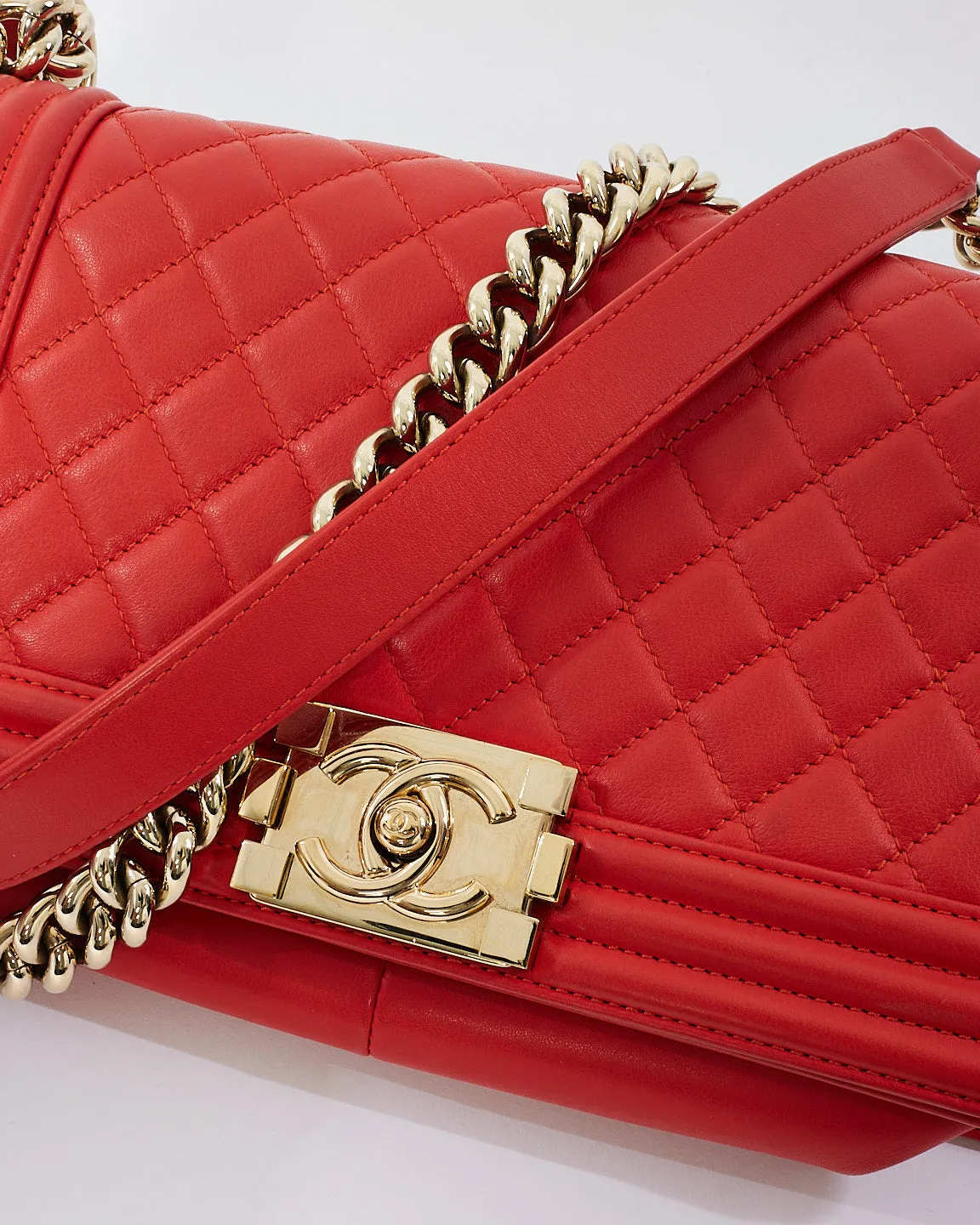 Chanel Red Lambskin Leather Old Medium Boy Bag