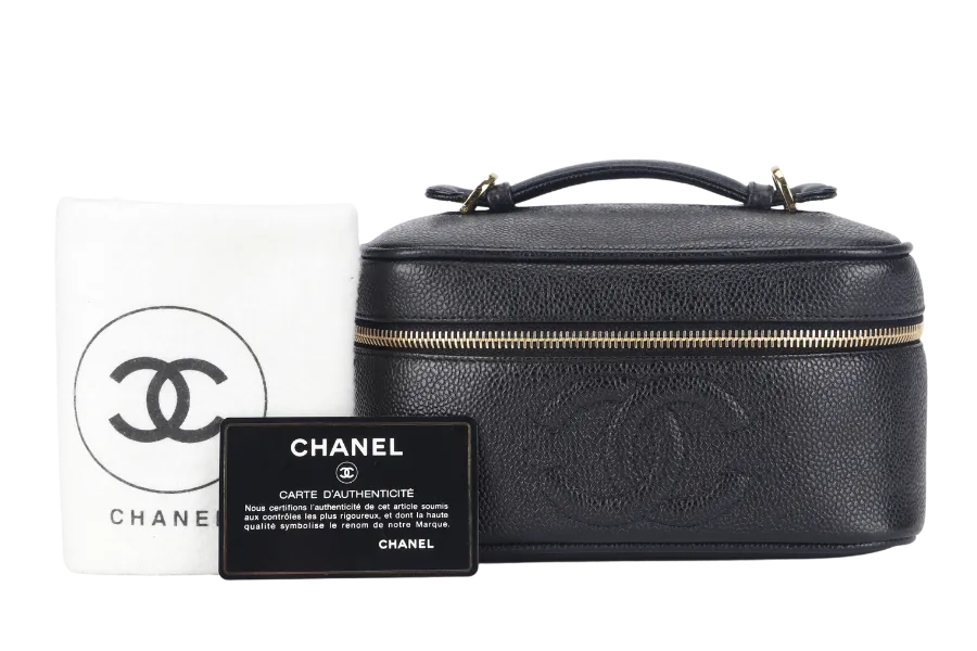 CHANEL VANITY CASE (351xxxx) CAVIAR LEATHER GOLD HARDWARE WITH DUST COVER NO STRAPS