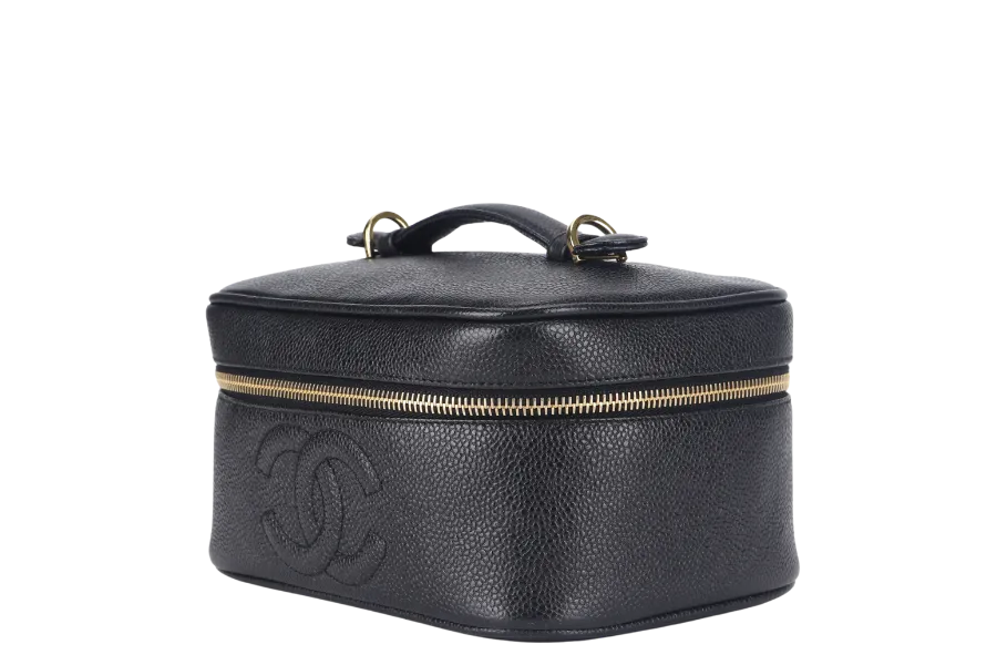 CHANEL VANITY CASE (351xxxx) CAVIAR LEATHER GOLD HARDWARE WITH DUST COVER NO STRAPS