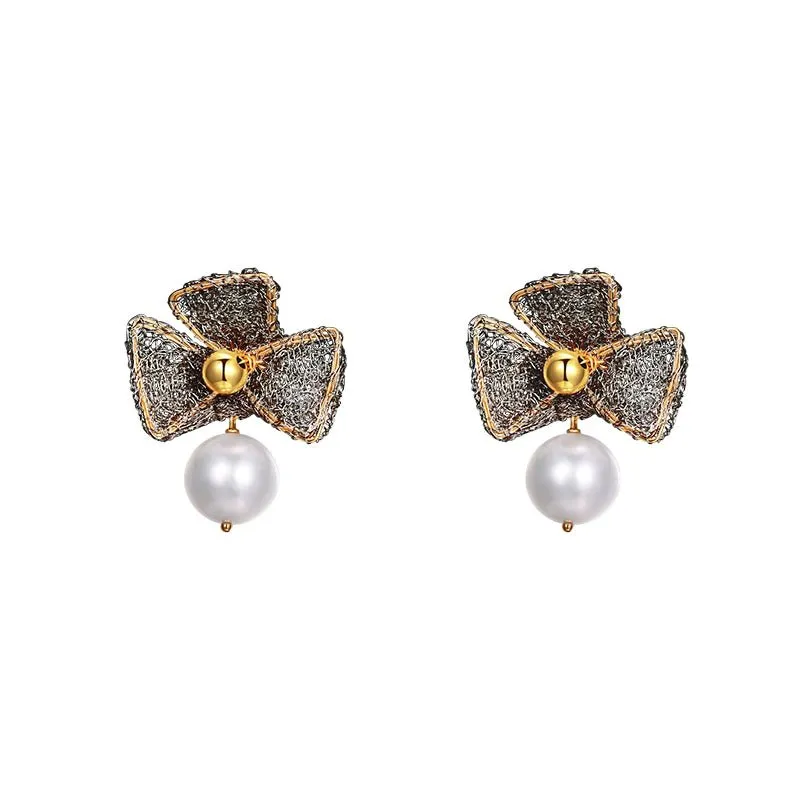 Cicada Wing Series Metallic Lace Triple Leaf Dangle Earrings