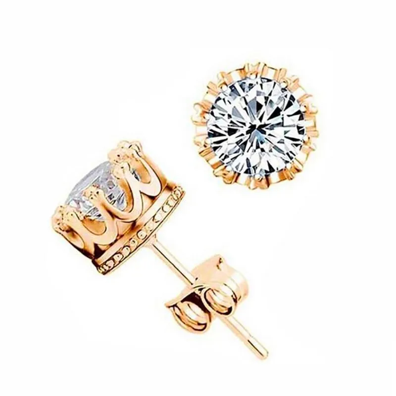 Classic Crown Stud Earrings Women Wedding Gold Jewelry