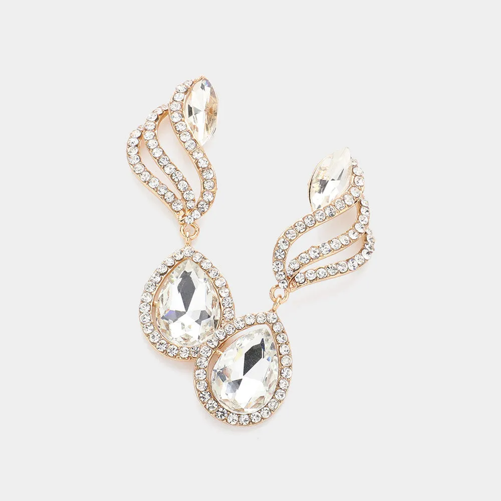 Clear Multi Stone Dangle Earrings on Gold | Clear Multi Stone Drop Earrings on Gold|  633972