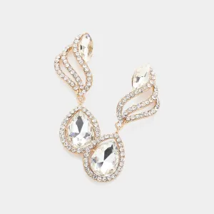 Clear Multi Stone Dangle Earrings on Gold | Clear Multi Stone Drop Earrings on Gold|  633972