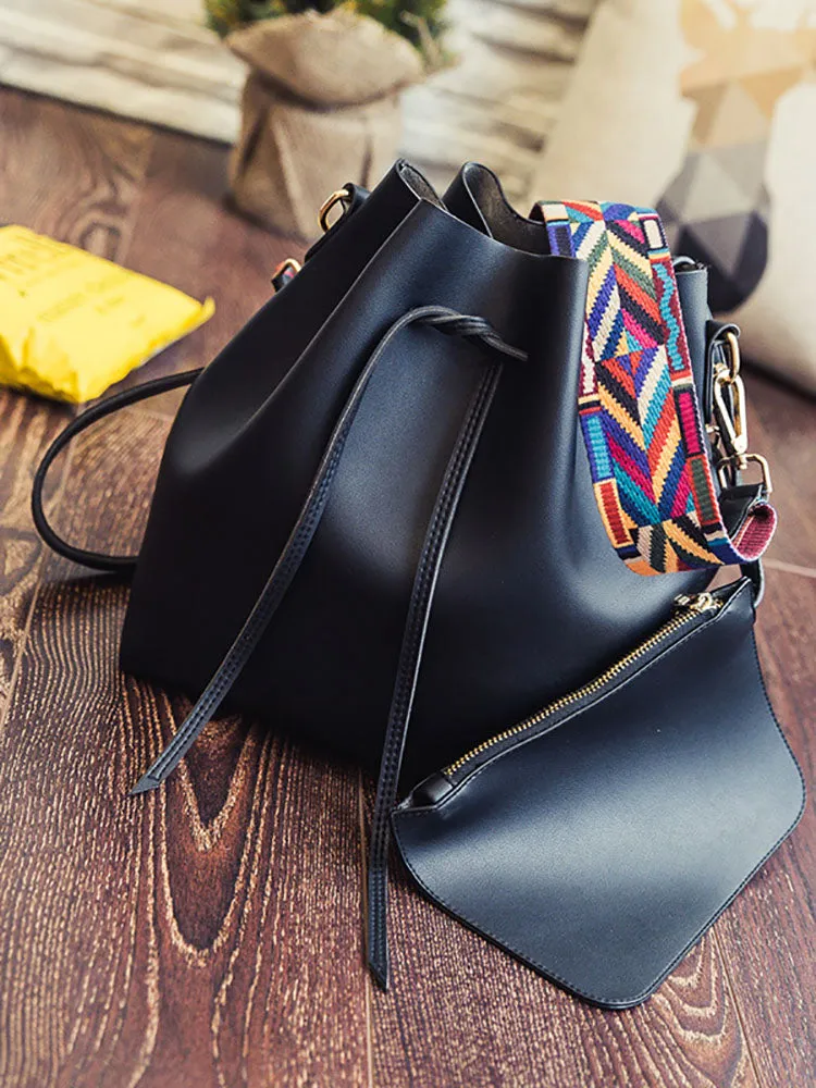 Colorful Strap Bucket Leather Bags