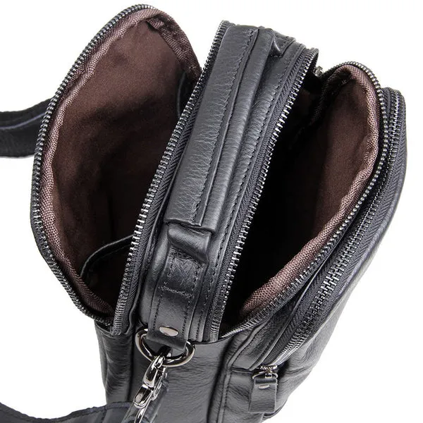 Compact Top Grain Leather Messenger Bags Men's Minimalist Shoulder Bags Satchel