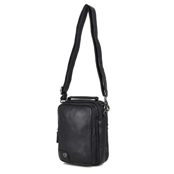 Compact Top Grain Leather Messenger Bags Men's Minimalist Shoulder Bags Satchel