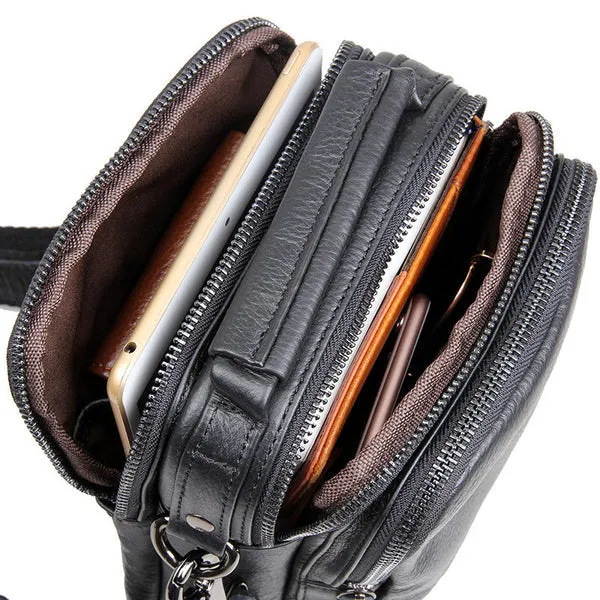 Compact Top Grain Leather Messenger Bags Men's Minimalist Shoulder Bags Satchel