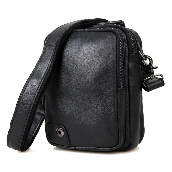 Compact Top Grain Leather Messenger Bags Men's Minimalist Shoulder Bags Satchel