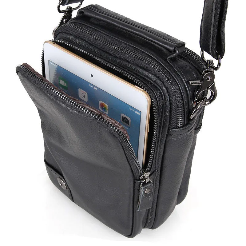 Compact Top Grain Leather Messenger Bags Men's Minimalist Shoulder Bags Satchel