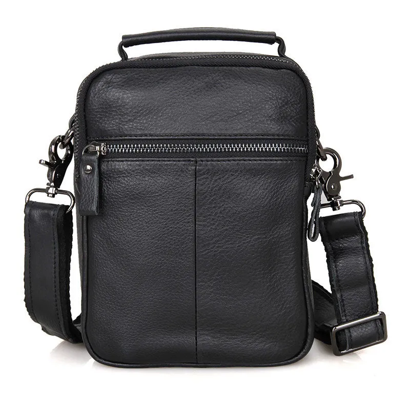 Compact Top Grain Leather Messenger Bags Men's Minimalist Shoulder Bags Satchel