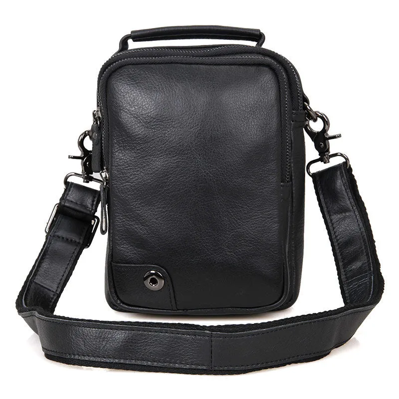 Compact Top Grain Leather Messenger Bags Men's Minimalist Shoulder Bags Satchel
