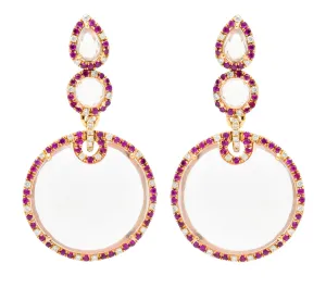Contemporary Rose Quartz Ruby Diamond 18 Karat Rose Gold Drop Earrings