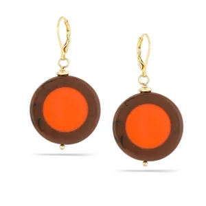 CORAL AND BROWN ROUND DROP EARRINGS #207CR3301 (3B4/4A6)