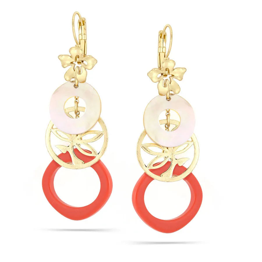 CORAL GOLD FILIGREE AND MOTHER OF PEARL DROP EARRINGS #207CR3601 (3B4/4A6)