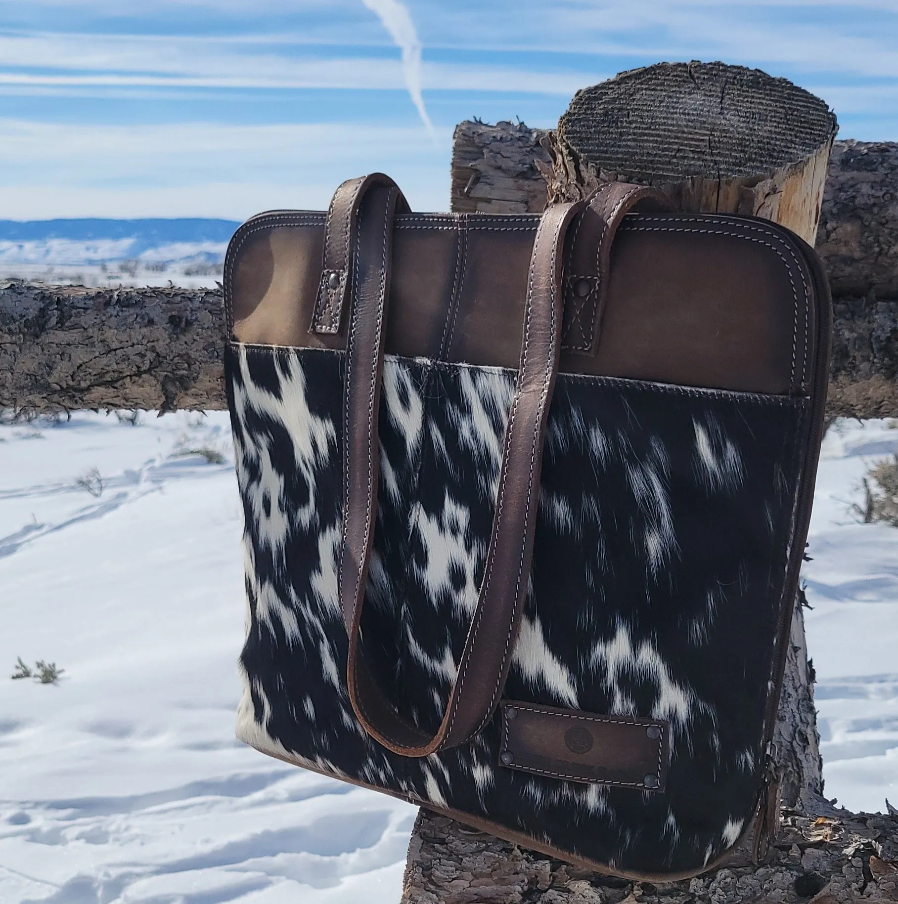 Cowhide Zippered Tote Bag