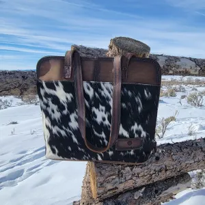 Cowhide Zippered Tote Bag