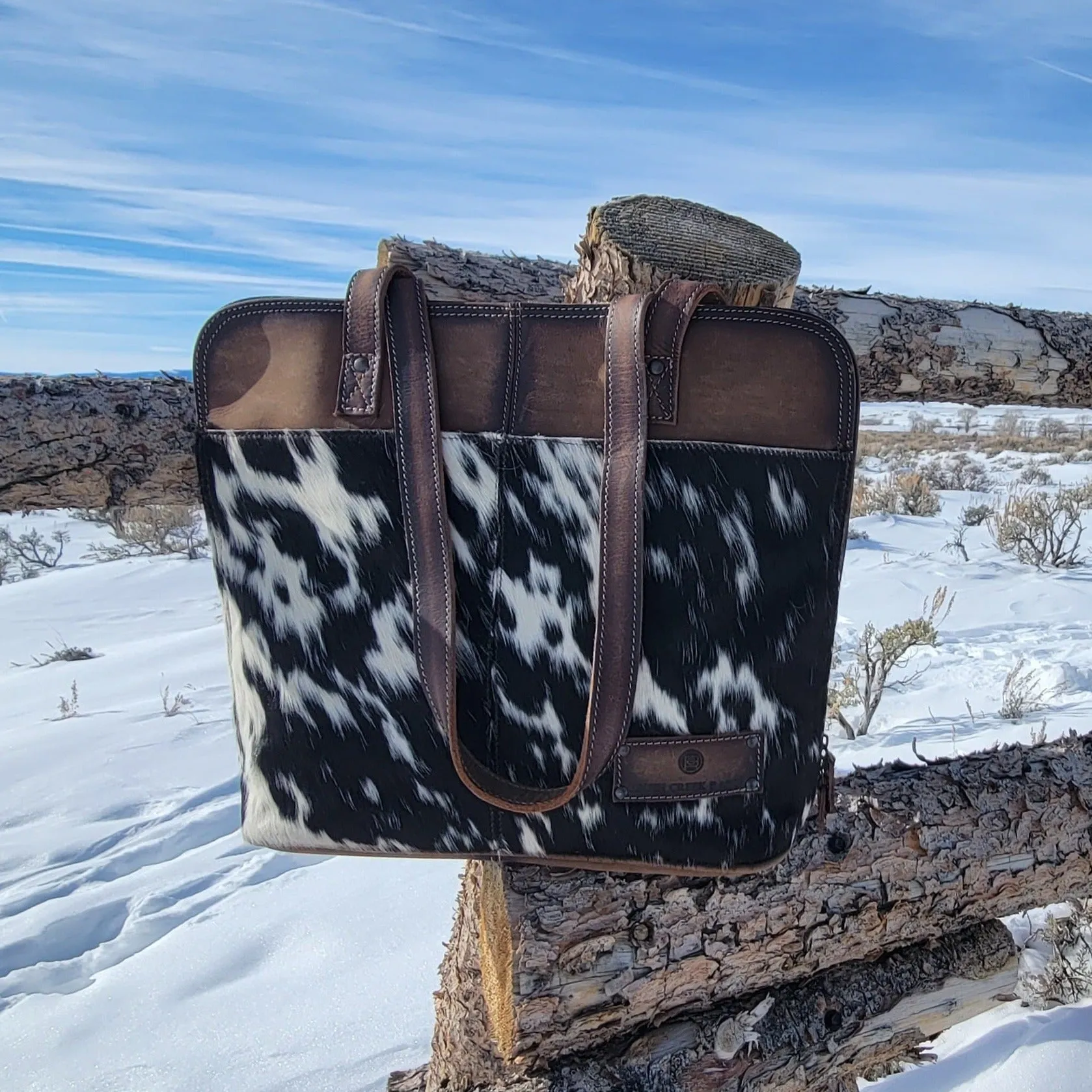 Cowhide Zippered Tote Bag