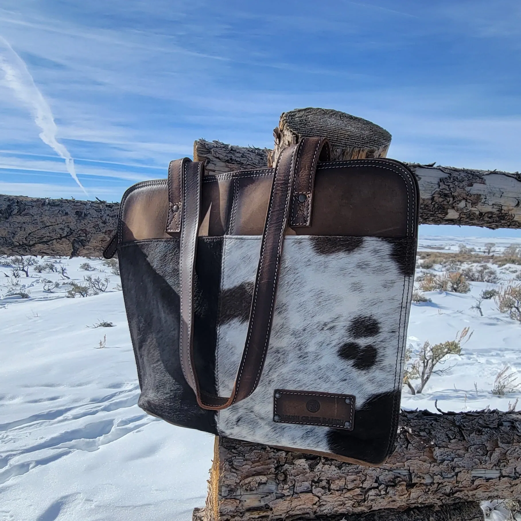 Cowhide Zippered Tote Bag