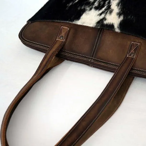 Cowhide Zippered Tote Bag