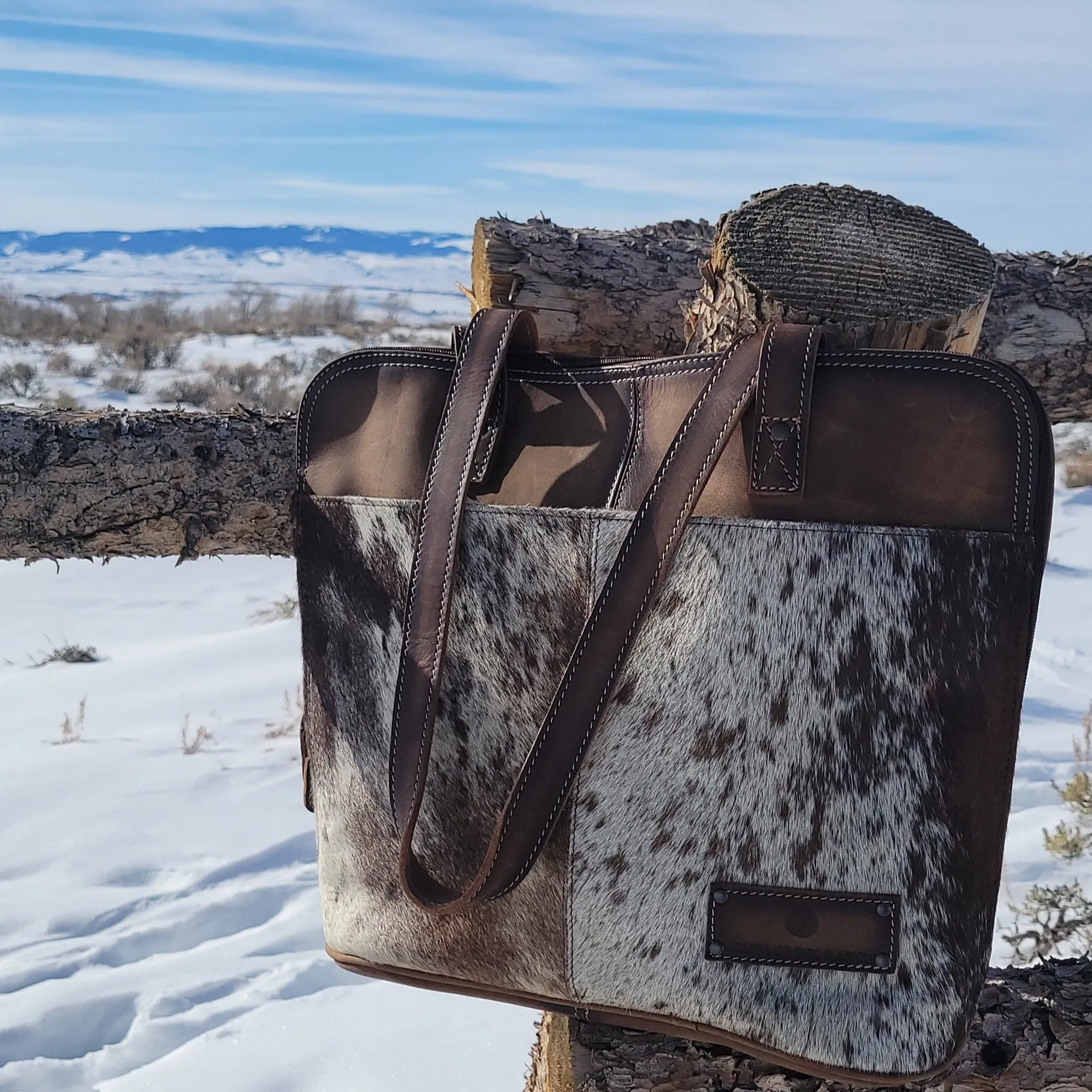 Cowhide Zippered Tote Bag