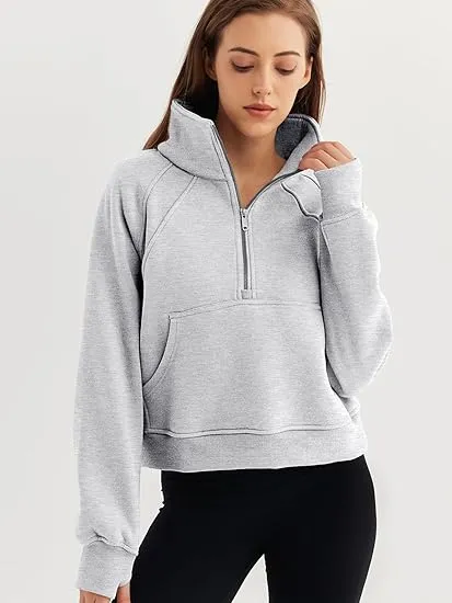 Crazy Grid Womens Half Zip Cropped Hoodies