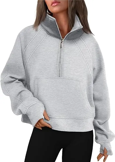 Crazy Grid Womens Half Zip Cropped Hoodies