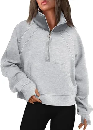 Crazy Grid Womens Half Zip Cropped Hoodies