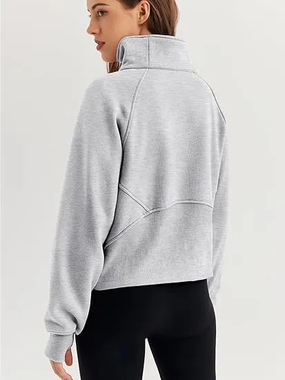 Crazy Grid Womens Half Zip Cropped Hoodies