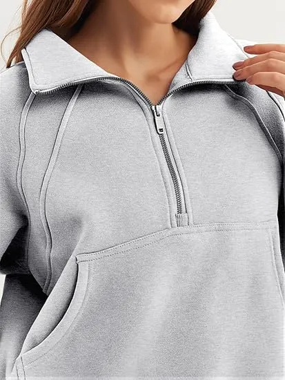 Crazy Grid Womens Half Zip Cropped Hoodies