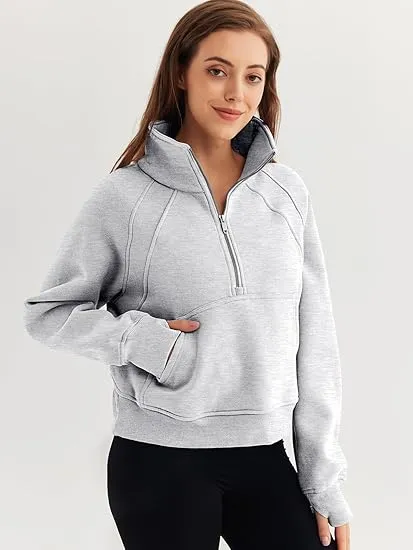 Crazy Grid Womens Half Zip Cropped Hoodies