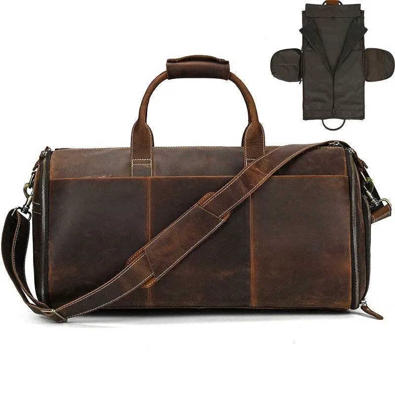 Crazy Horse Leather Travel Bag Suits and Shoes Folding Business Bag