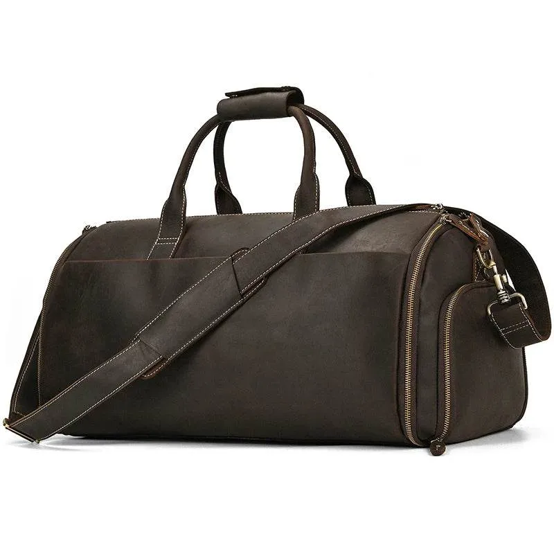 Crazy Horse Leather Travel Bag Suits and Shoes Folding Business Bag