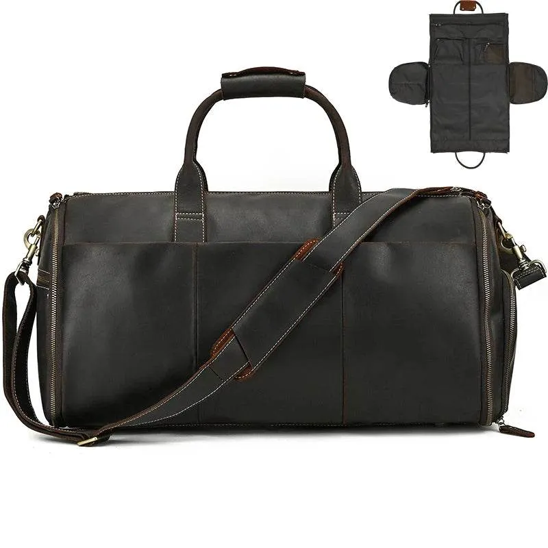 Crazy Horse Leather Travel Bag Suits and Shoes Folding Business Bag