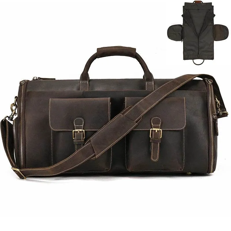 Crazy Horse Leather Travel Bag Suits and Shoes Folding Business Bag