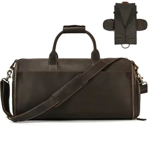 Crazy Horse Leather Travel Bag Suits and Shoes Folding Business Bag