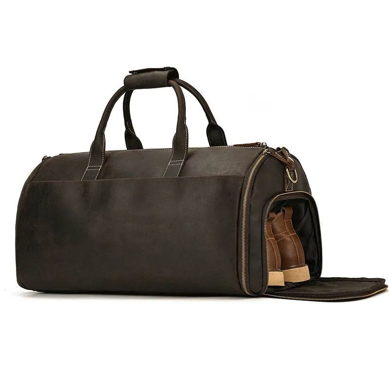 Crazy Horse Leather Travel Bag Suits and Shoes Folding Business Bag