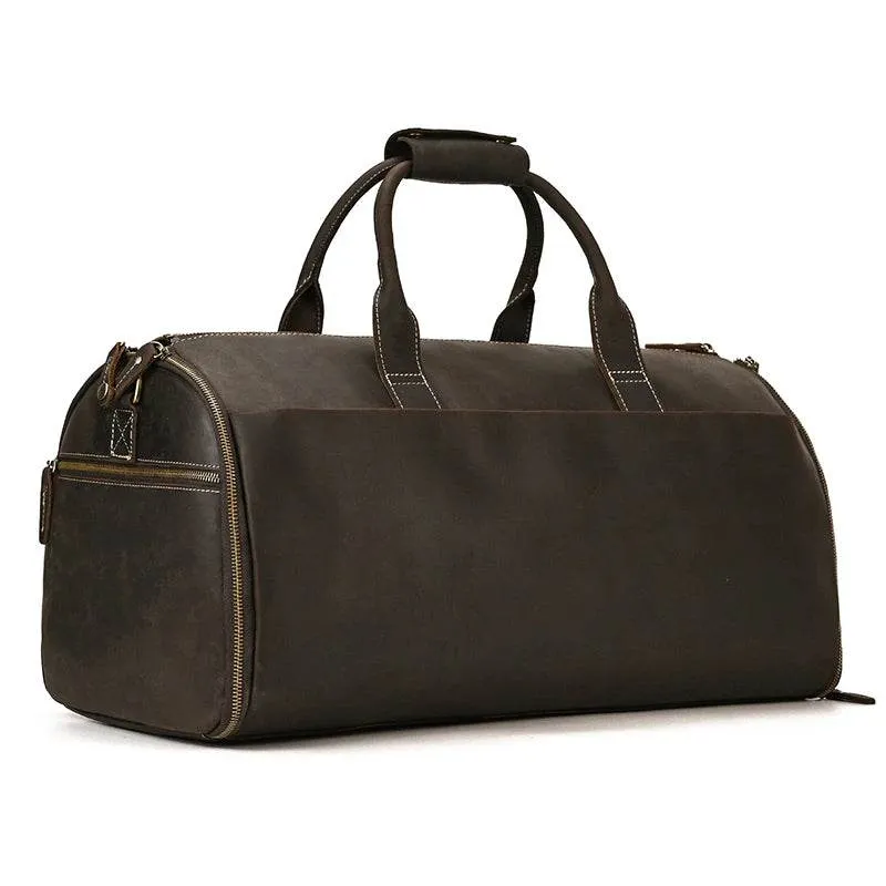 Crazy Horse Leather Travel Bag Suits and Shoes Folding Business Bag