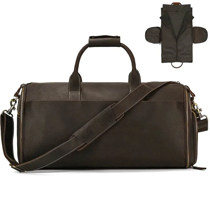 Crazy Horse Leather Travel Bag Suits and Shoes Folding Business Bag